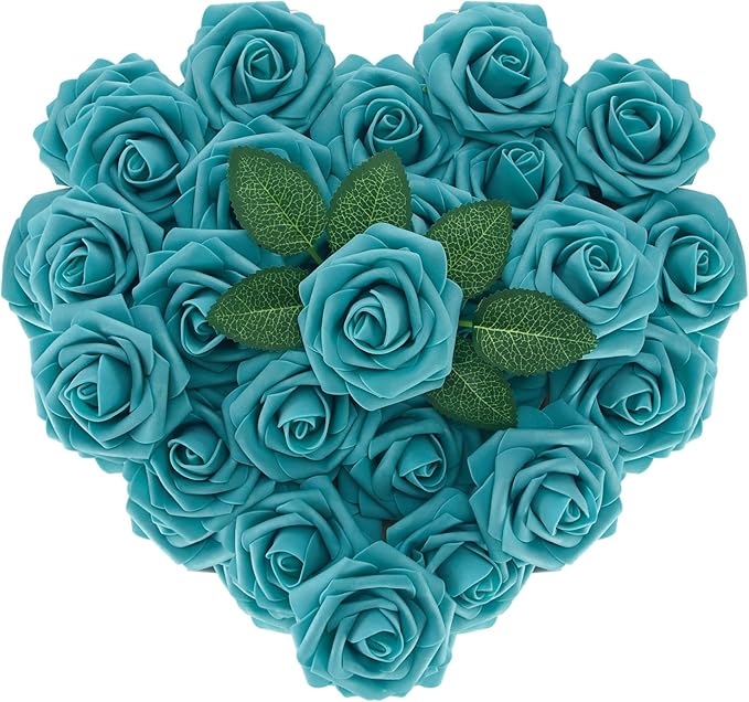 [25PCS] Navy Roses Artificial Flowers with Long Stem Real Touch Fake Foam Roses for Decoration DIY Wedding Bouquets Centerpieces Bridal Shower Mothers Day Party Flower Arrangements Home Decor