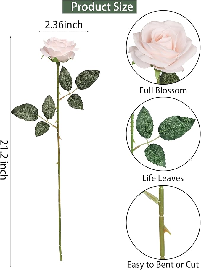 DuHouse 10pcs Fake Roses Artificial Silk Flowers Long Stems Bouquet for Arrangement Wedding Centerpiece Party Home Kitchen Decor(Blush)