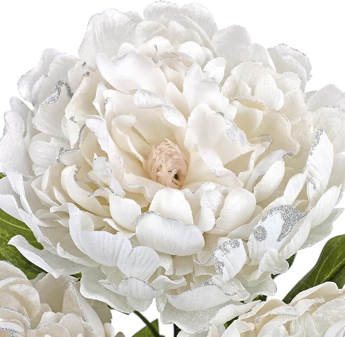 Briful 3PCS White Peony Artificial Flower Stems 29.1in Long Stem Fake Peonies Silk Floral Arrangement Real Touch Peony Flower for Christmas Home Vase Party Wedding Bouquet Decor