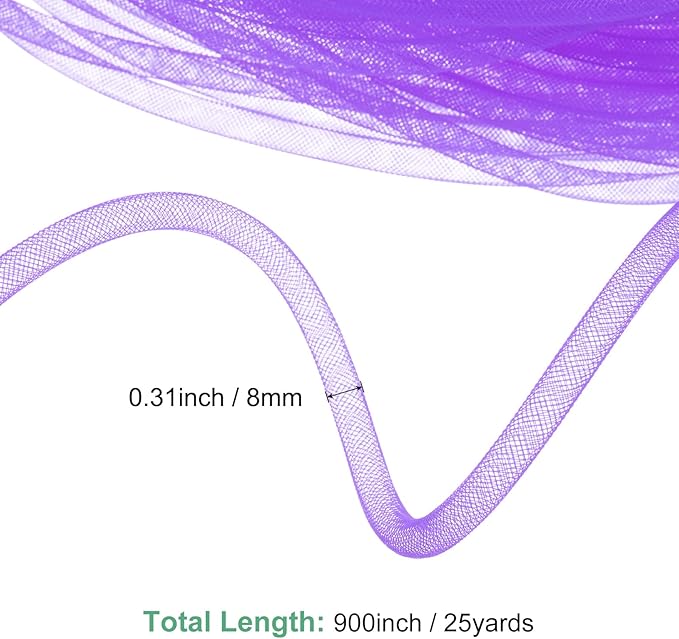 Mesh Tube Ribbon 25 Yards, 8mm Elastic Fabric Ribbons Mesh Tubing for Crafts/Gift Wrapping/Flower Bouquets/Wedding/Birthday/Holiday/Wreaths Christmas/Decoration[Violet]