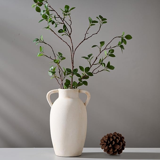 Ceramic Vase, 9.84 Inch Terracotta Vase with Handles, Boho Decor Decorative Vase, Rustic Vase for Home Decor, Farmhouse, Living Room, Table - Beige