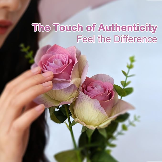 10 Single 26inch Real Touch Artificial Roses - Long Stem Fake Silk Flowers with Leaves, Looking Real, for Tall vase, Wedding, Home Decor, Centerpieces, Office Party, (10,Pk)
