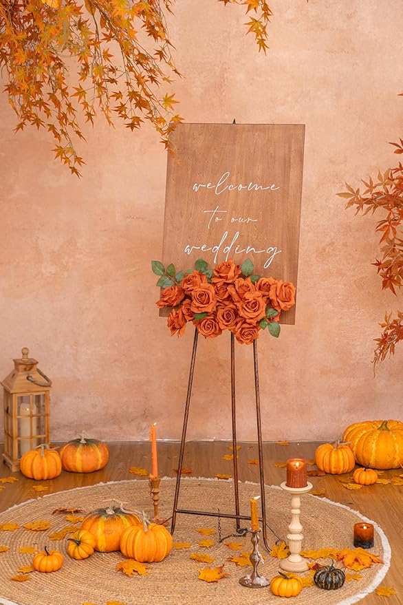 TINGE TIME Artificial Flowers Combo Box Set 16PCS Fake Rose Silk Flower with Stem for DIY Wedding Bouquets Centerpieces Baby Shower Party Home Fall Decoration (Orange)