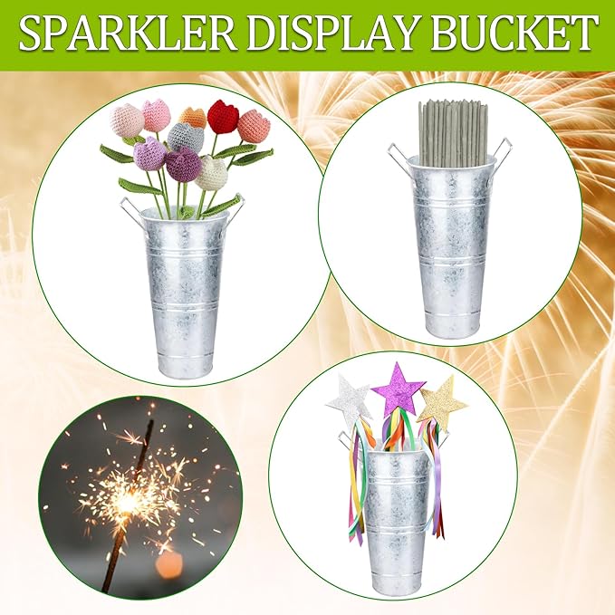 8 Set Galvanized Flower Buckets, 10 Inch Metal Vases for Flowers Rustic Flower Bucket Farmhouse Flower Bucket Vases with Small Chalkboard Label Flower Bar Supplies Rustic Vases for Home Garden Wedding