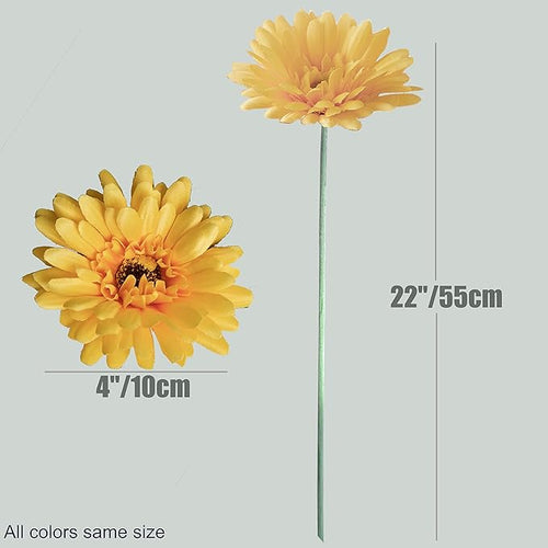 12pcs Artificial Gerbera Daisies,22 Inch Long Stem Silk Daisy Flowers,Realistic Artificial Flower Mums for Home Décor Centerpiece Wreath Supplies Wedding Bouquet,Yellow