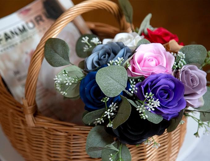 DuHouse 10pcs Fake Roses Artificial Silk Flowers Faux Rose Flower Long Stems Bouquet for Arrangement Wedding Centerpiece Party Home Kitchen Decor(Purple)