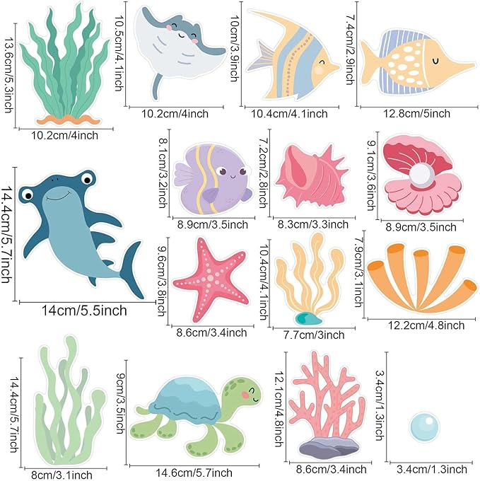 58Pcs Ocean Adventure Wall Stickers - Removable Under The Sea Nursery Decor, Peel & Stick Marine Animal Wall Decals for Kids' Bedroom & Playroom