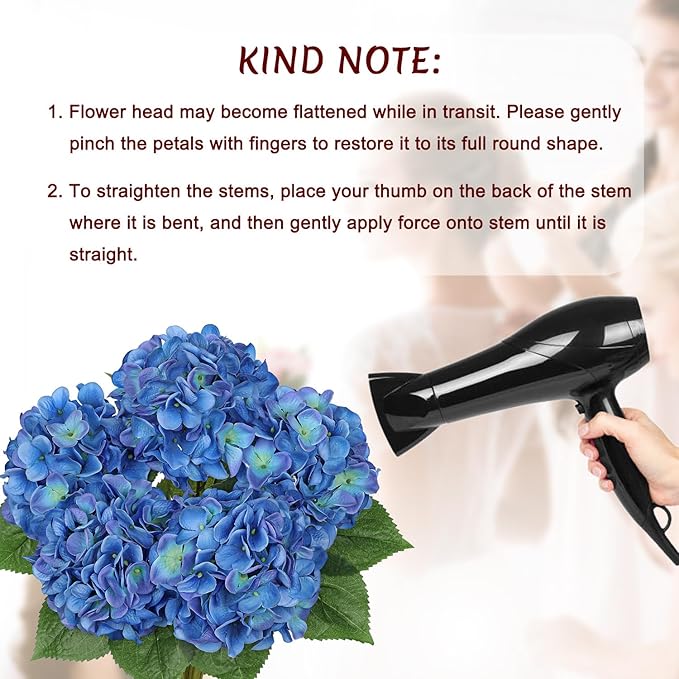 Hollyone Hydrangea Artificial Flowers Large Artificial Dark Blue Hydrangeas Silk Flower for Home Decor Indoor Wedding Flower Bouquets Faux Flowers Kitchen Centerpiece Table Decorations