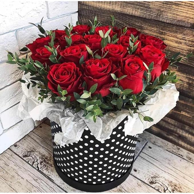 UNIKPACKAGING Premium Quality Round Flower Box, Gift Boxes for Luxury Flower and Gift Arrangements, Set of 3 pcs, with Lids, Size (S/M/L), Black White Dots