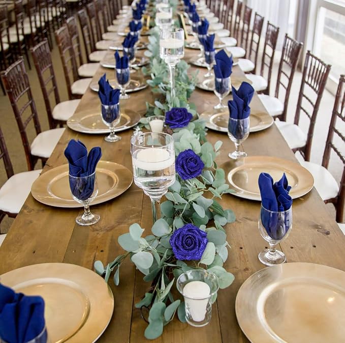 Roses Artificial Flowers 30PCS Fake Blue Roses 3.15" Glitter Roses Bouquet for DIY Wreath Wedding Christmas Home Party Decor(Royal Blue)