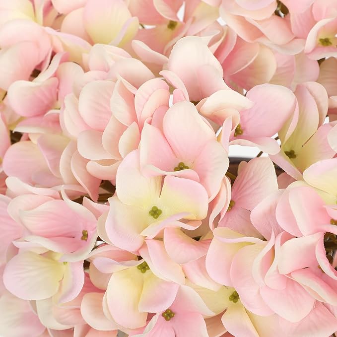 Hollyone Pink Silk Hydrangea Artificial Flowers Heads 7.4inch Large Fake Hydrangea 4Pcs Full Faux Flowers with Stems for Wedding Party Table Centerpieces Flower Arrangement Home Decor