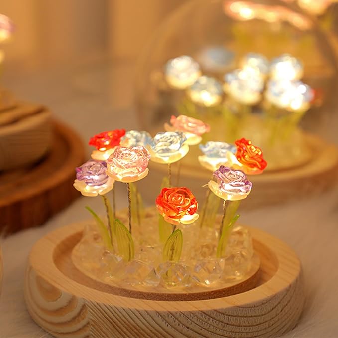 Light Up Rose in A Glass Dome - Valentines Day Gifts for Her, Birthday Gifts for Women, Rose Flower Lamp Night Light, Battery-Powered