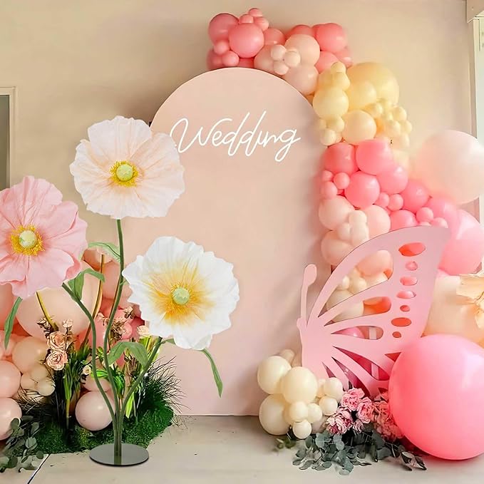 B-COOL Artificial Giant Flowers for Wedding Decoration: 5.58 ft White Champagne Huge Flowers Pink Large Paper Flower Faux Floral for Party Reception Arrangements Background Decor