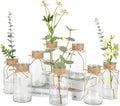 Vintage Glass Flower Vase Set of 8 Clear Vases with Hemp Rope for Farmhouse Wedding Centerpiece Cylinder Bottle for Reception Table Decoration Home Decor Floral Arrangements（Large）