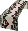 Red Rose Print Table Runner, Romantic Vintage Rose Summer Dark Flower Dinner Runner Table Decoration for Home Kitchen Dining Holiday Wedding Party 13x36in