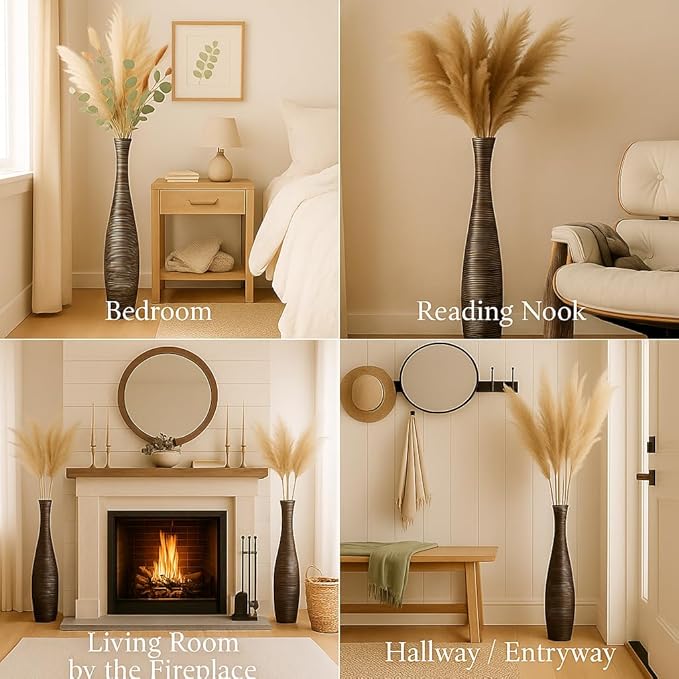 Leewadee Large Brown Home Decor Floor Vase - Wooden 41 inch Tall Farmhouse Decor Flower Holder for Fake Plant and Pampas Grass