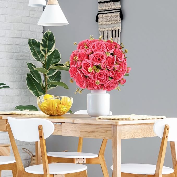 4 Packs Artificial Peonies Silk Flowers: Faux Peony Bouquet 4 Bundles, Fake Peonies Flowers Bulk for Centerpiece Table Wedding Party Home Decor for Vase Decoration (Rose Red)