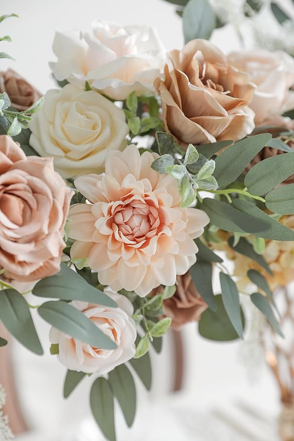 Artificial Flower Combo Box Set Silk Fake Roses for DIY Wedding Flower Bouquet Centerpiece Decoration Baby Shower Party Home Decoration (Nude Color)