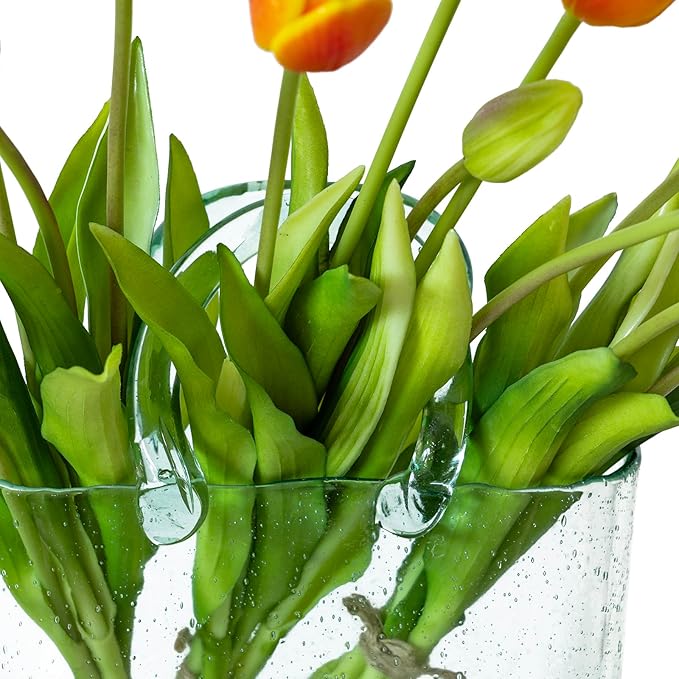 15pcs Artificial Tulips Flowers, Real Touch Latex Bouquet, Fake Tulips for Office Wedding Party Home Kitchen Garden Decoration-B Orange