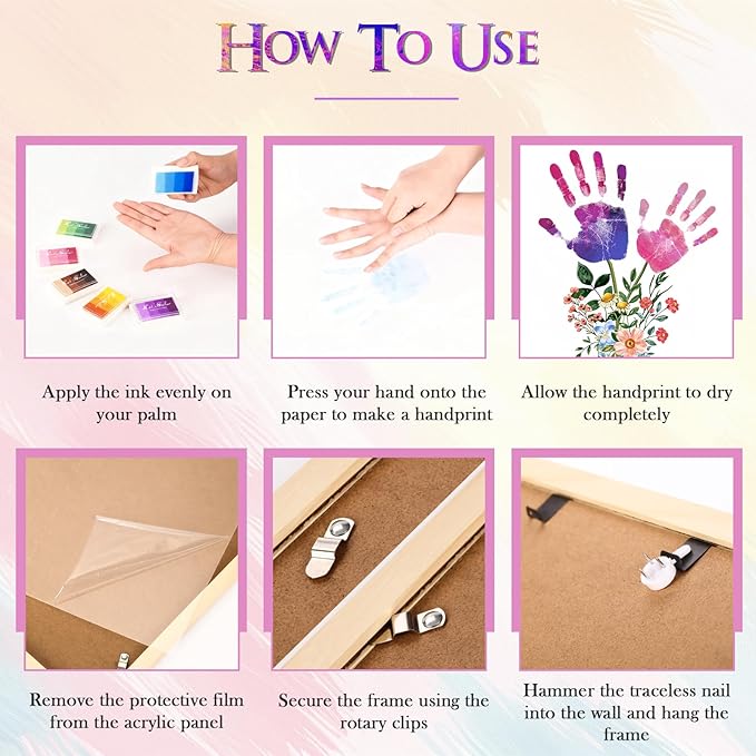 DIY Birthday Gifts for Grandma and Mom Flower Bouquet Handprint Craft Kit, Unique Gifts for Grandma Mom Mimi Nana, Thanksgiving 12" x 16", 2 Art Papers, Wood Frame