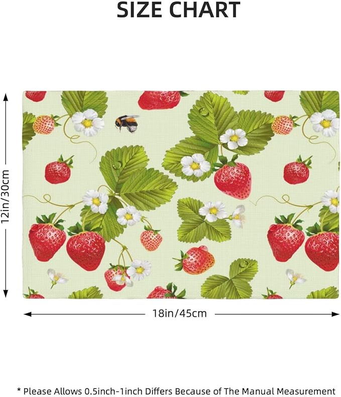 Fruit Linen Placemats Set of 4 Strawberry Plants Flowers Placemats for Indoor Outdoor Party Home Desktop Kitchen Dining Room Decor 12x18 Inch