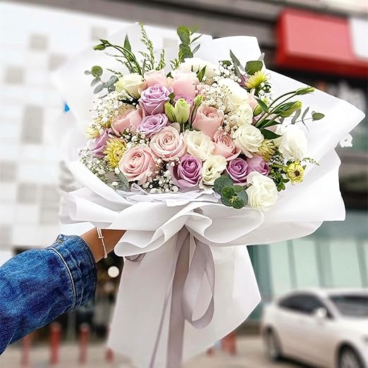 Jutieuo 20 Sheets Ivory Flower Wrapping Paper, Waterproof Floral Wrap Solid Bouquet Wrapping Paper Florist Supplies (22.8 x 22.8 inch)