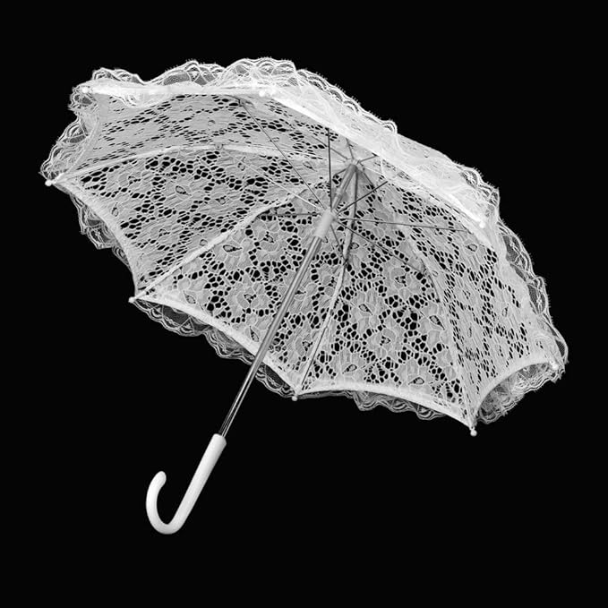 Yosoo Lace Embroidery Wedding Umbrella, Bridal Party Craft Flowers Decoration Props Accessory, for Wedding Party Celebration (51239 White)
