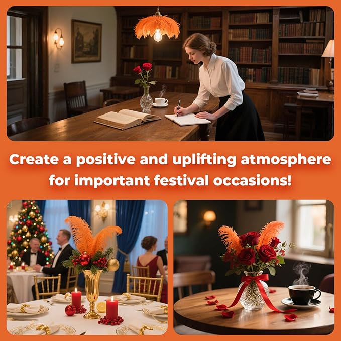 Piokio 20 pcs Orange Ostrich Feathers Plumes 6-8 inch(15-20 cm) Bulk for DIY Handmade Artwork and DIY Clothes, Feather Pens, Dream Catcher, Table Decoration.