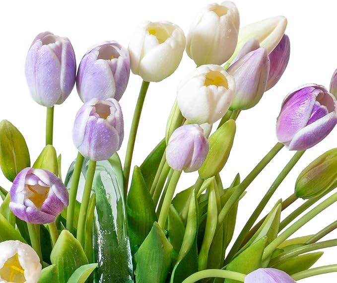 40pcs Artificial Tulips Flowers, Real Touch Latex Bouquet, Fake Tulips for Office Wedding Party Home Kitchen Garden Decoration-B Amethyst Suit