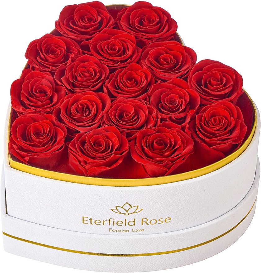 Eterfield 16 Forever Flowers in Heart Shape Box, Preserved Roses That Last a Year Preserved Flowers Birthday Gifts for Her Mom Women Wife Anniversary Valentines Day Mothers Day Christmas, Red