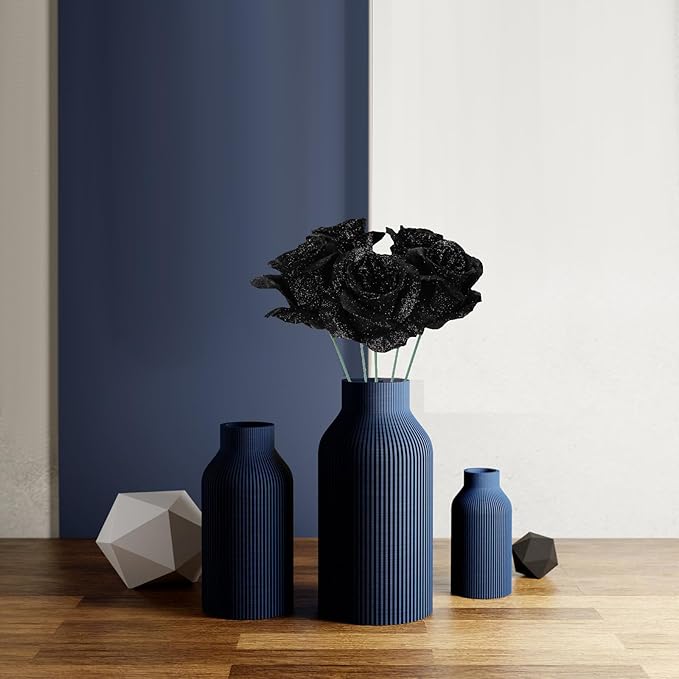 Black Glitter Roses,30PCS Fake Roses Flowers Artificial Roses with Stems for DIY Crafts Wedding Bouquet Party Home Decor(Black)