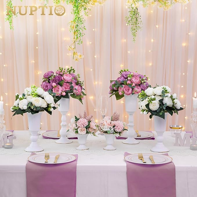 Nuptio 2 Pcs Metal Flower Vase White Table Decorative Centerpiece, Elegant Wedding Centerpieces Vase for Party Anniversary Ceremony Decoration, 31.9cm Tall Artificial Flower Arrangements