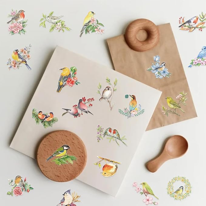 50PCS Watercolor Bird & Flower Stickers, PET Transparent Waterproof Decals for Scrapbooking, Journal Planners, Phone Cases, Laptops, DIY Crafts Decorations - Nature Theme Art Supplies