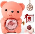 Cute Teddy Bear with Preserved Rose - A Real Rose Flower in Bear with Elegant Gift Box Romantic Gift for Mother's Day, Weddings, Anniversaries, Bridal (Pink)
