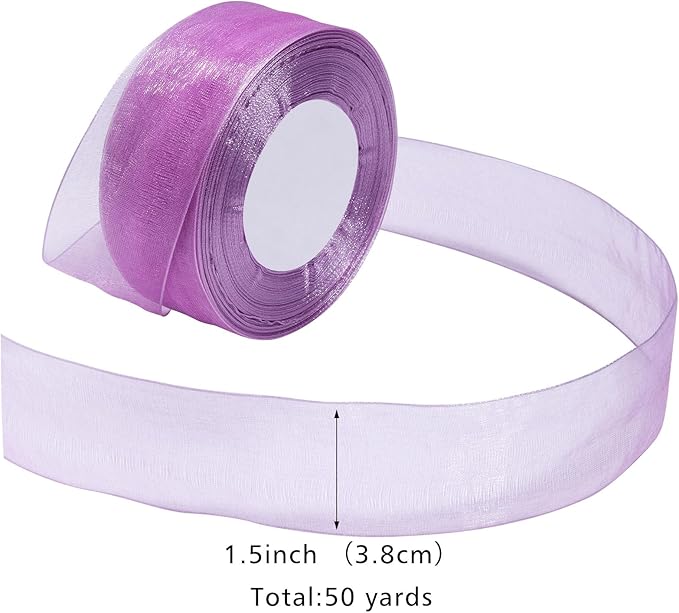 Light Purple Ribbon for Gift Wrapping 1-1/2 inch Sheer Organza Ribbon for Flower Bouquet Tulle Chiffon Ribbons for Wedding Invitations Christmas Decorations Crafts 50 Yards