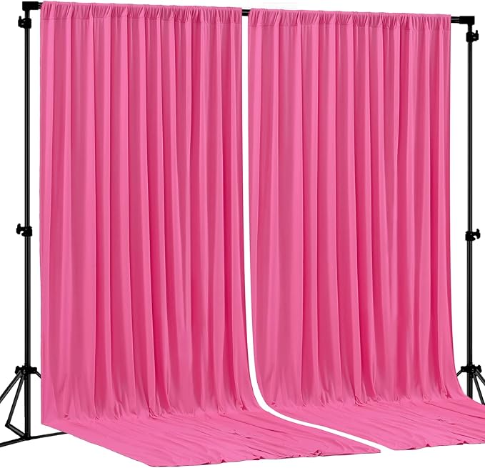 Hot Pink Backdrop Curtain 2 Panels-Wrinkle-Free Polyester Photography Drapes for Wedding Party Photo Background Decorations- 8 X10FT (Hot Pink)