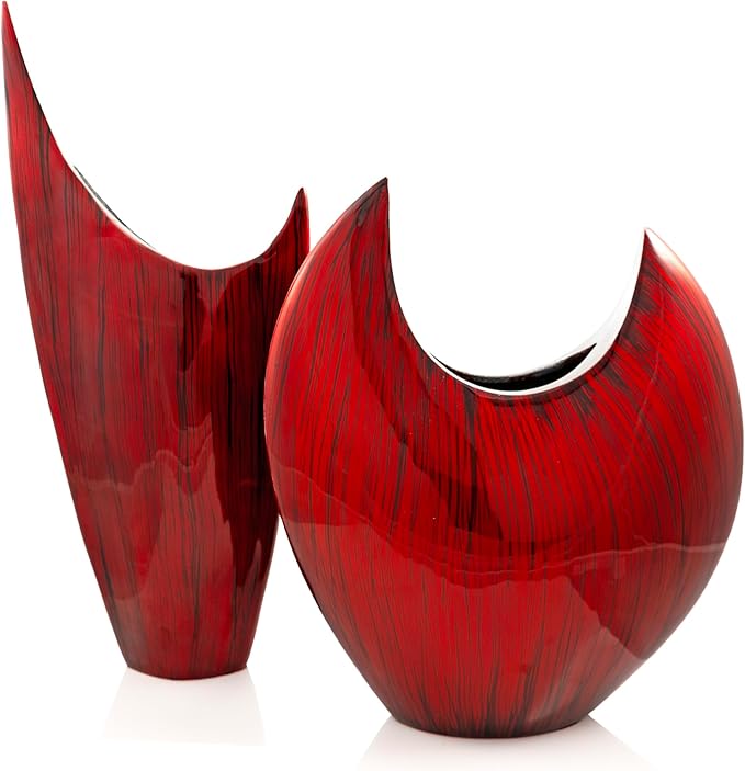 Modern Day Accents 3627 Acentuada Fat Pointed Red Glaze Vase, Flower Vase, Plants, Centerpiece, Home Decor, Office Decor, Arrangement 13.5" H