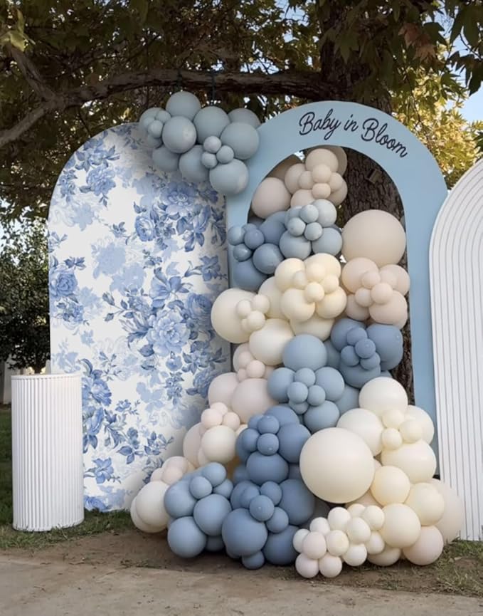 Arch Backdrop Cover Baby in Bloom Baby Shower Arch Stand Spandex Fabric Cover Blue Flowers Floral Pink Bows Girls Birthday Party Baptism Decorations (3X5ft,G-3854)
