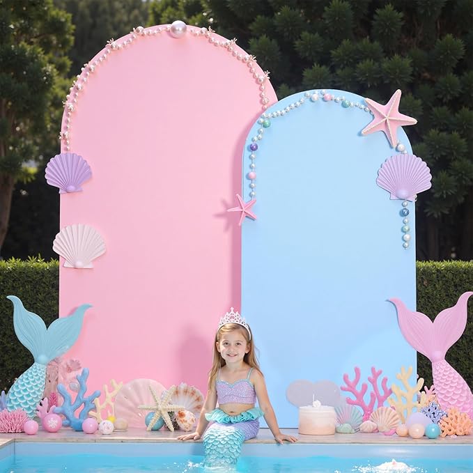 Blue Pink Arch Backdrop Cover Set of 2-7.2ft 6ft Dual Color Wedding Arch Cover-Wrinkle Free Stretchy Spandex Fitted Chiara Arch Stand Cover for Boy Girl Birthday Party Gender Reavel Photo Photography