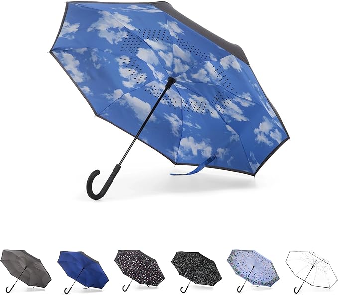Totes Auto Reverse Close Windproof Stick Inbrella with Water Repellent Protection