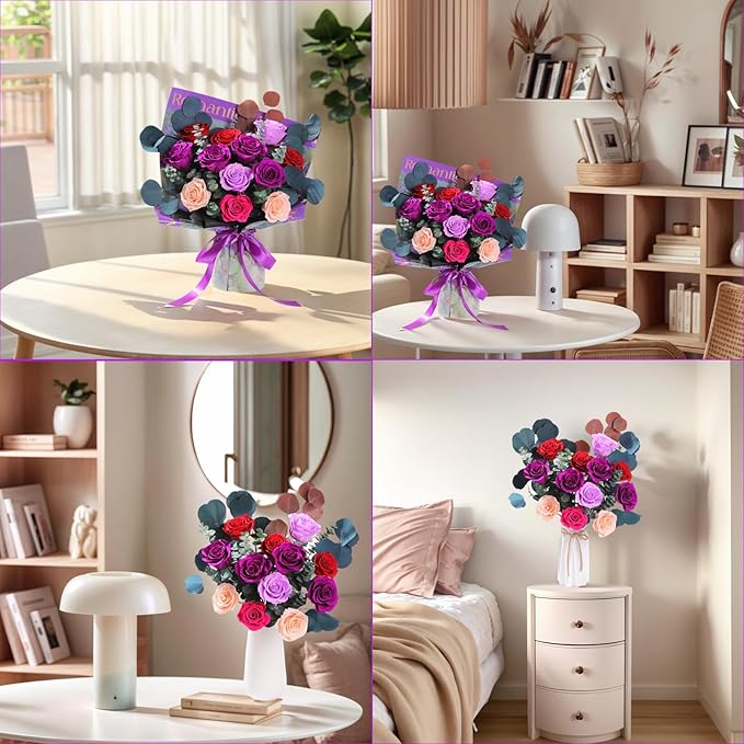 Lovenfold Flowers for Delivery Birthday Flowers Gift for Her,Preserved Flowers Bouquet 12 Roses Mixed Bouquet,Rose Gifts for Women Mom Grandma(Mixed 12 Purple-A Roses)