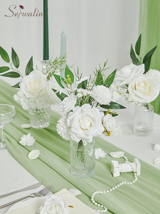 Serwalin White Flowers Artificial, Fake Roses Flowers for Wedding Cake Decoration, Silk Flowers for Wedding Bouquets Baby Shower Centerpieces Floral Arrangements Party Decor