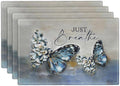 Blue Butterfly Placemats Set of 4, Farmhouse Country Rustic Just Breathe Place Mats Washable Double-Sided Table Mats for Dining Room Home Party Indoor 4 PCS 12x18 Inch