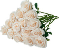 15pcs Champagne Roses Artificial Flowers Silk Fake Flowers Realistic Faux Roses Bouquet Long Stem for Wedding Home Party Birthday Decoration