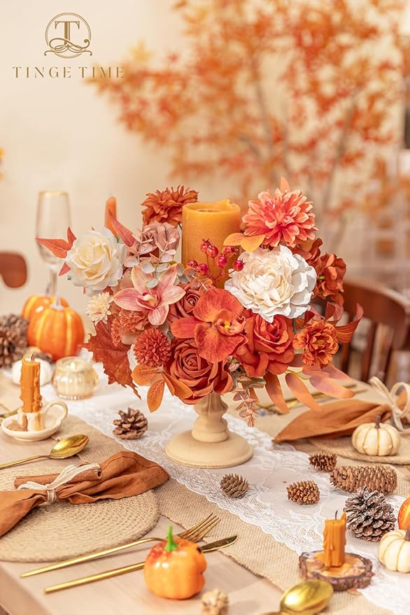 TINGE TIME Fake Flowers Artificial Flowers Peonies Bulbous Chrysanthemum Daisy Hydrangea Sunflower Violets Dahlia Daffodils Epiphyllum Orchid Cherry Blossom Camellia Leyaron (Terracotta Orange)