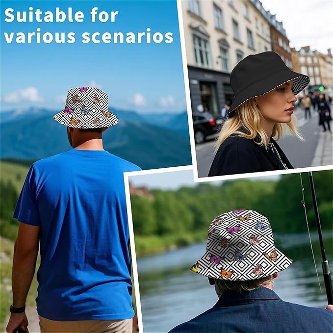 Bucket Hat for Women Men Unisex Sun Cap Packable Outdoor Fisherman Hat Headwear,Reversible Double-Side-Wear