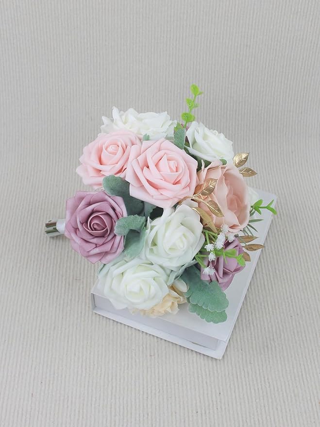 Rinlong 1Pc Dusty Pink Bridesmaids Bouquet Artificial Wedding Bouquets for Bridesmaid Silk Bouquet for Homecoming Prom