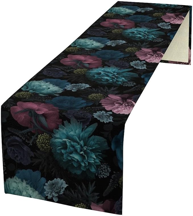 Gothic Flowers Table Runner,Vintage Garden Floral Prints Table Runner for Home Kitchen Table Dining Indoor Outdoor Party Decor 13x108 Inch
