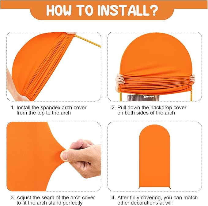 Orange Arch Backdrop Covers - 7.2FT, 6FT Spandex Fitted Wedding Arch Stand Covers Round Top Chiara Stretchy Arch Backdrop Cover for Thanksgiving Wedding Birthday Party Decoration