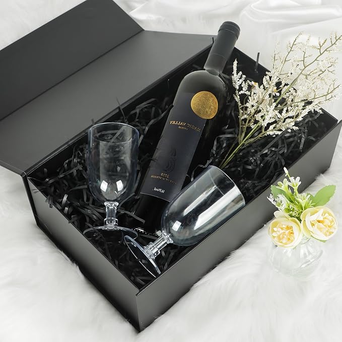 Black Gift Box with Magnetic Lids 13.8x8.3x4.4 in, Large Bridesmaid Groomsman Proposal Boxes 1 Pack, Collapsible Rectangle Storage Box